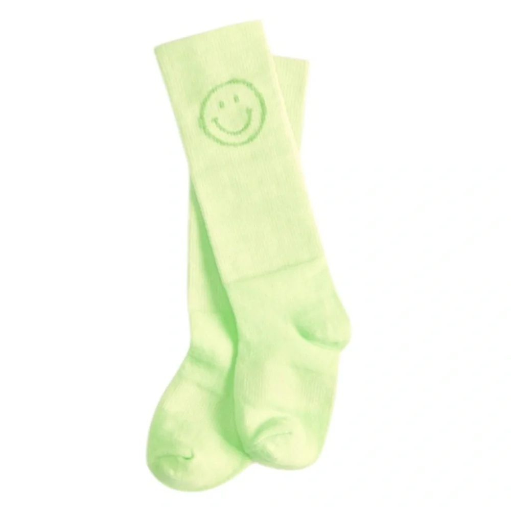 Fabletics Kids Mini Jacquard Happy Face Crew Sock Lime Green Smiley
